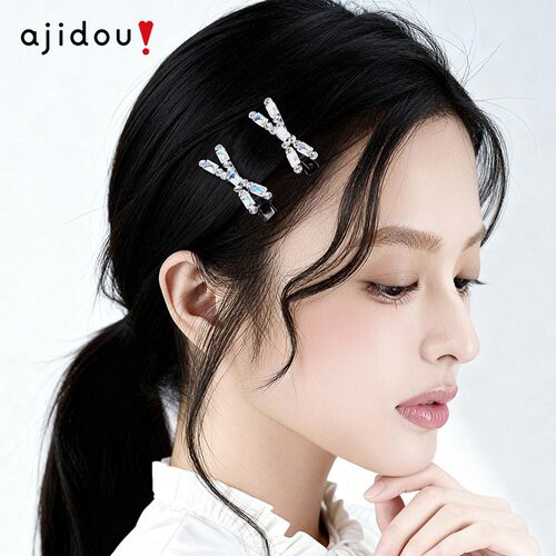 AJIDOU阿吉豆发夹时尚碎冰冰侧边夹女蝴蝶结鸭嘴夹前额刘海夹发饰