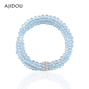 AJIDOU阿吉豆手饰女款时尚潮流串珠链多层叠带蓝色手串仿水晶手链