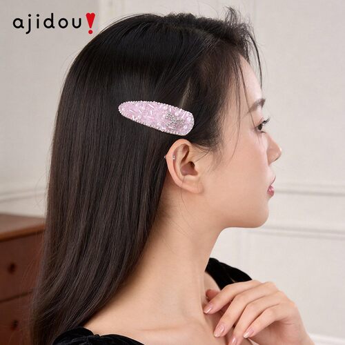 AJIDOU阿吉豆发夹碎冰冰侧边夹子樱花粉水晶鸭嘴夹前额刘海夹发饰