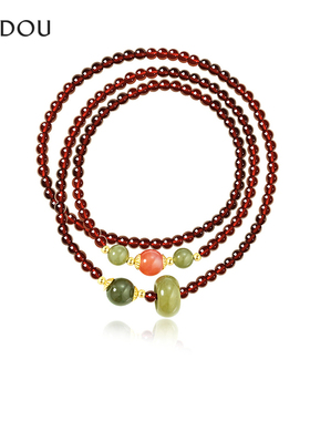 AJIDOU阿吉豆手链女款国风石榴石串珠饰品