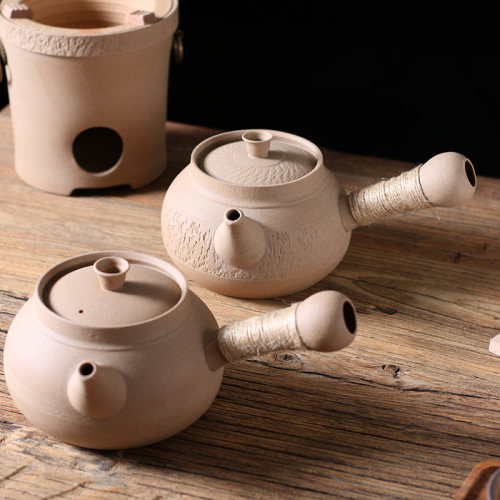 潮汕粗陶砂铫煮水壶耐高温侧把提梁壶煮茶小碳炉电陶炉专用烧水壶