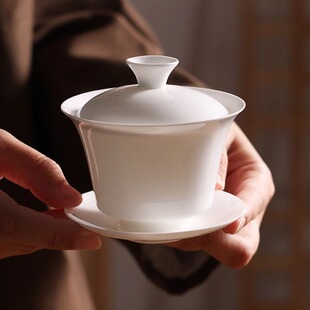 薄胎骨瓷马蹄三才盖碗高档白瓷茶杯套装潮汕功夫茶具不烫手泡茶碗