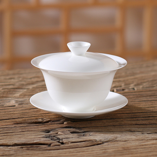 潮州骨瓷大反口三才盖碗薄胎大撇口防烫功夫茶具纯白茶杯泡茶碗