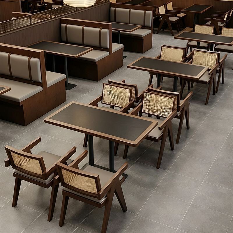 山野风餐厅商用实木岩板餐桌椅茶楼中餐厅咖啡店网红餐厅高档桌椅
