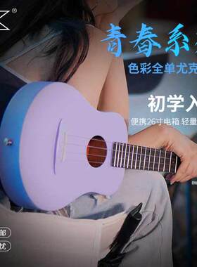 AKAMA青春系列-色彩全单实木尤克里里26寸便携入门电箱小吉他女男
