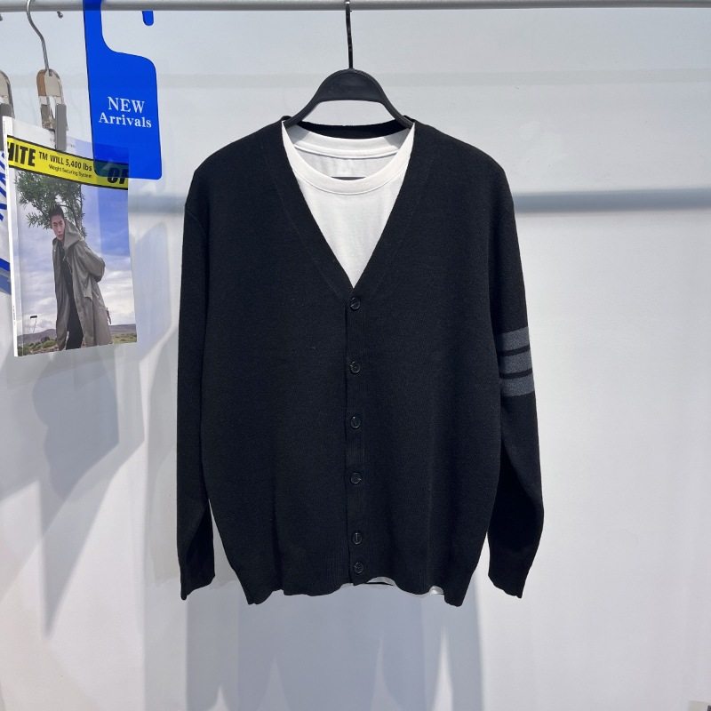 PEACE 남성 가을 신작 자카드 캐주얼 V 넥 비즈니스 남성 스트라이프 스웨터 가디건 트렌디 T3127