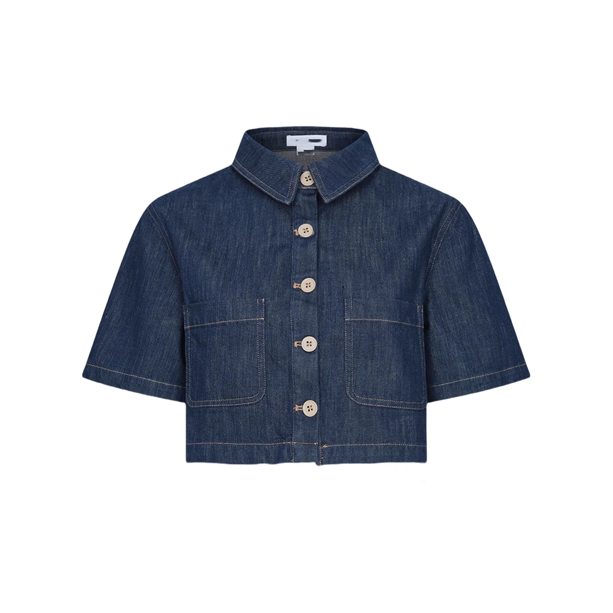 SHamp2025夏季新款女装时尚潮流撞色拼接短袖牛仔衬衫YY850108