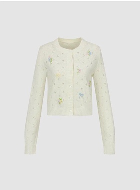 SHampUR2026春季新款女装都市碎花刺绣镂空肌理针织开衫UYU960021