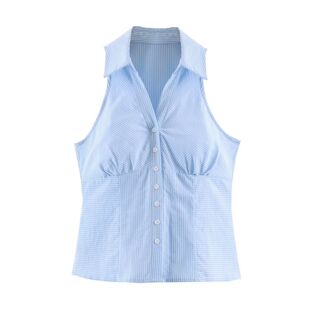 SHampUR2026夏季新款女装都市摩登V领短袖衬衫UYU26005