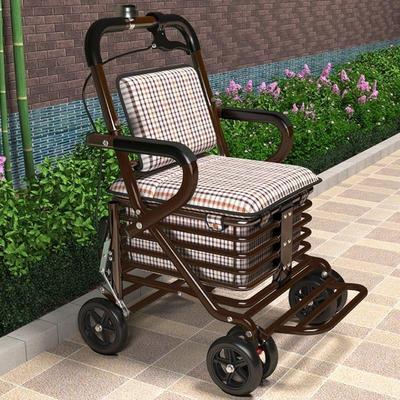 老人手推车代步可坐助行器四轮折叠行走老年人坐的能推走的软椅子