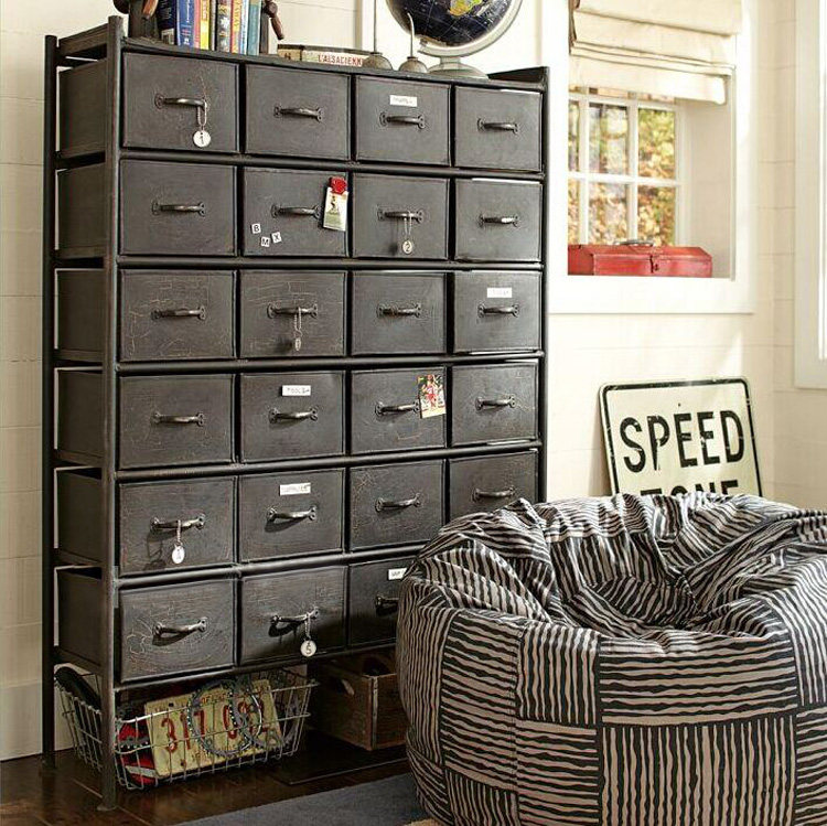 loft复古铁艺多格斗柜24斗柜铁皮斗柜做旧储物柜子文件柜多层边柜