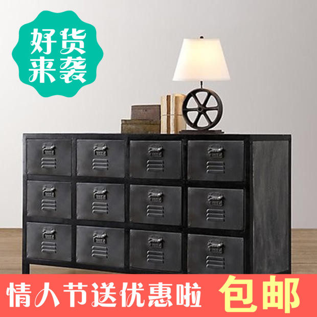 美式风格工业复古铁皮柜铁柜斗柜铁艺柜子储物柜抽屉柜边柜玄关柜