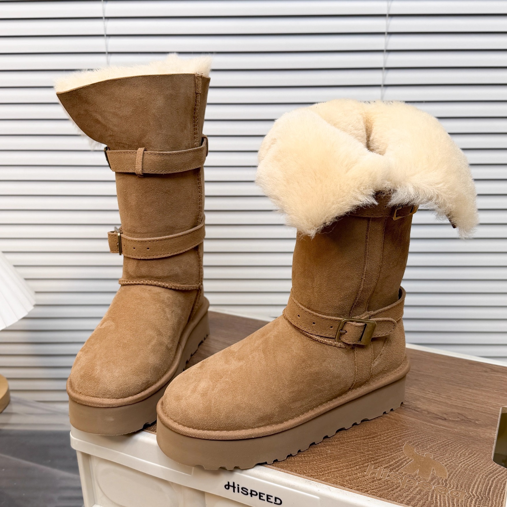 日本OFFCAT皮毛一体雪地靴女2025冬季新款加厚保暖骑士靴长筒靴潮