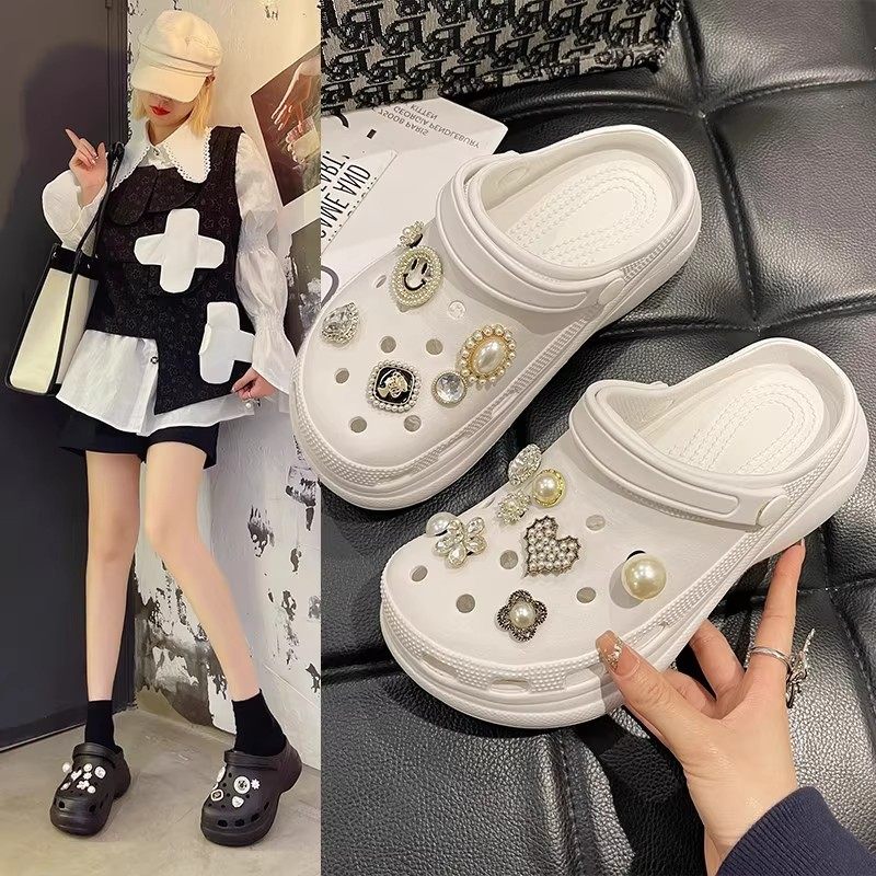 日本offcat GP夏季洞洞鞋女外穿时尚珍珠水钻凉拖鞋高跟沙滩拖鞋,女鞋,包头拖,淘宝优惠券,粉丝福利购,淘宝优惠卷