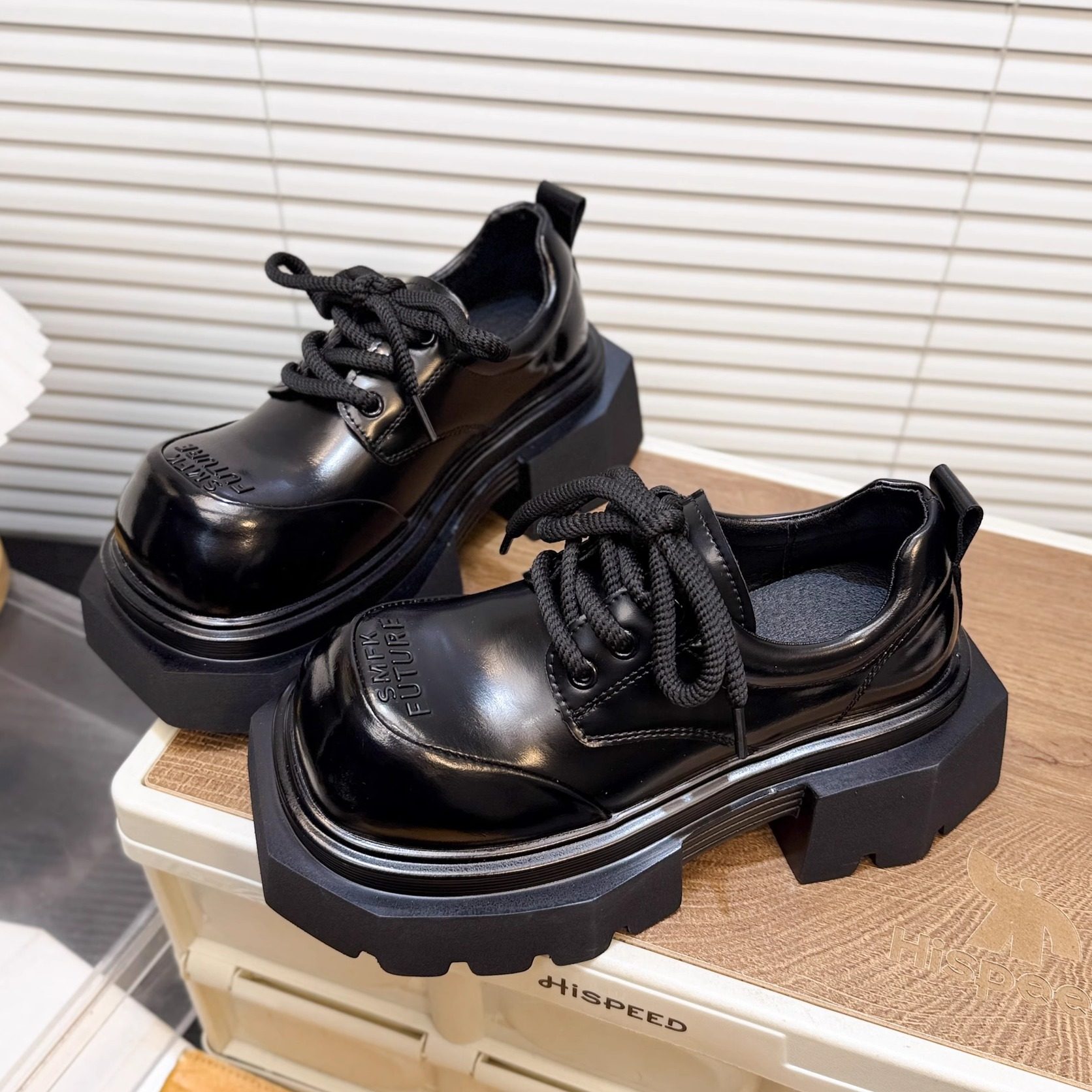 日本OFFCAT真皮厚底大头德比鞋女系带增高百搭JK小皮鞋松糕底单鞋