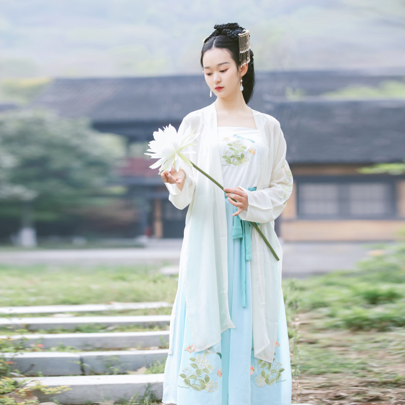 八荒原创汉服宋制绣花宋裤夏季吊带褙子三件套女夏装对襟长褙子