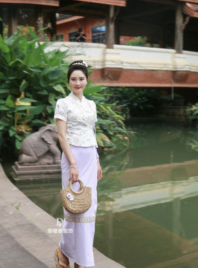 西双版纳旅游穿搭傣族服饰高品质轻奢气质显瘦一整套女春秋长裙
