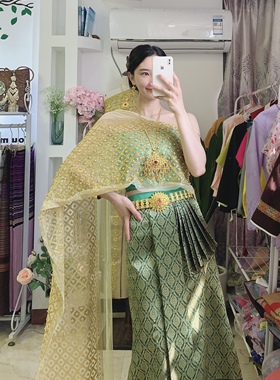 哆哩傣服饰傣族服泰国服饰女披纱抹胸三件套舞蹈服影楼旅拍迎宾服