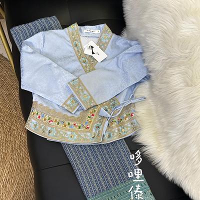 西双版纳哆哩带傣族服装女套装秋冬款旅游吃穿搭显瘦气质套装长裙