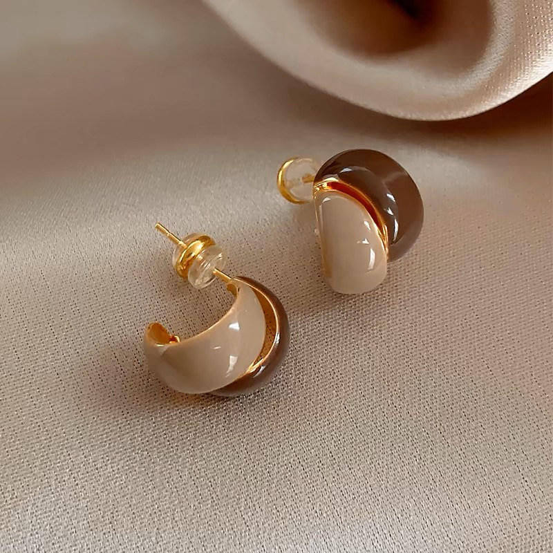 法式复古美拉德撞色滴釉耳环