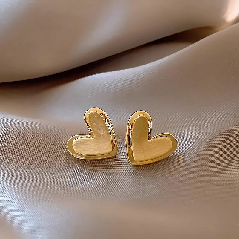 双层925银针金色爱心耳饰百搭