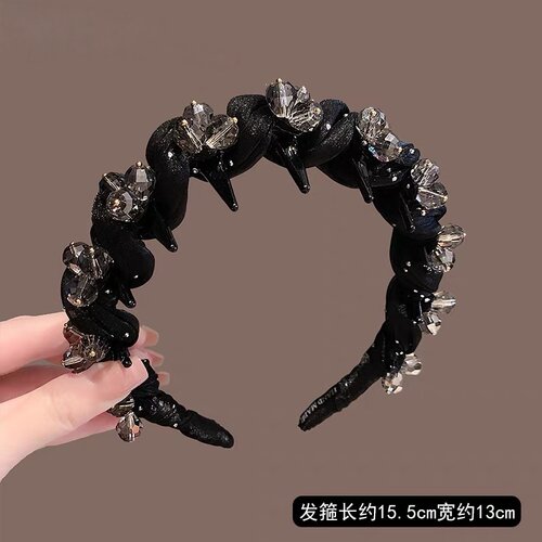 高级感水晶齿梳发箍轻奢时尚绢纱头饰女网红新款高颅顶压发头箍