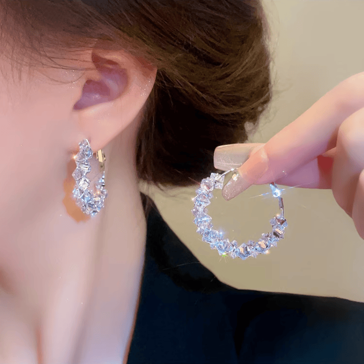 精致气质高级感锆石水晶耳圈时尚