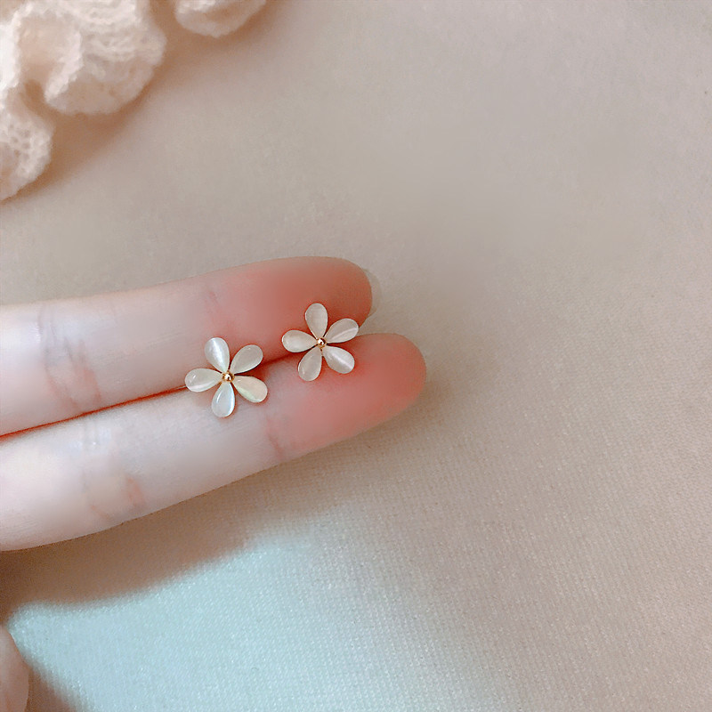 日韩猫眼石花朵耳钉女