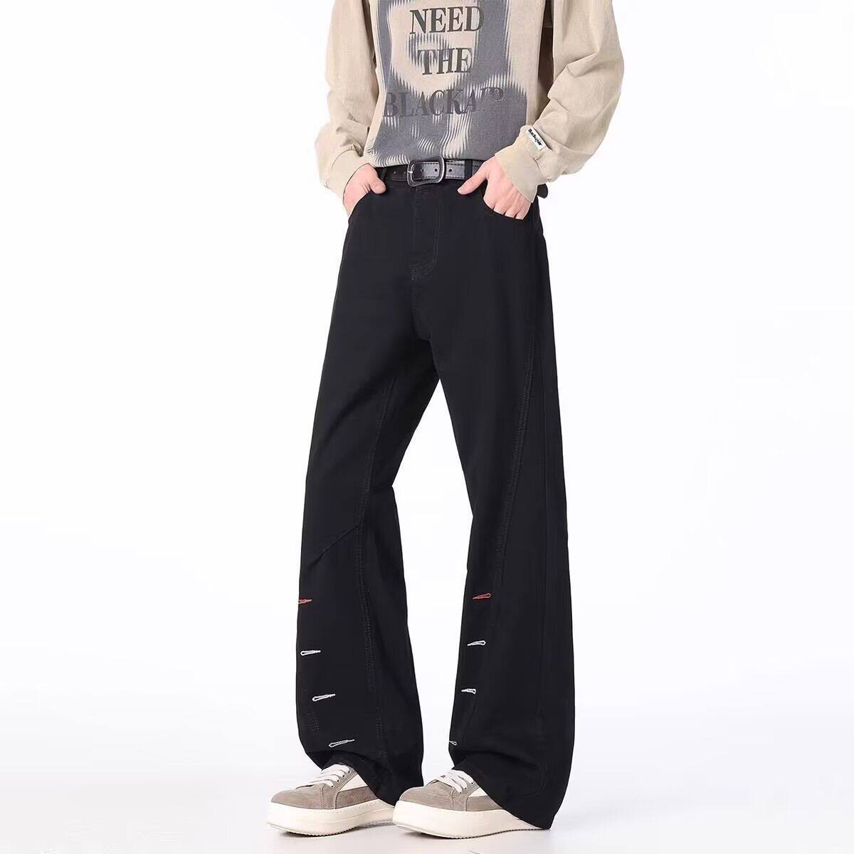 小众高级感金属飞机扣原牛牛仔裤男女新款设计感合身拖地微喇叭裤