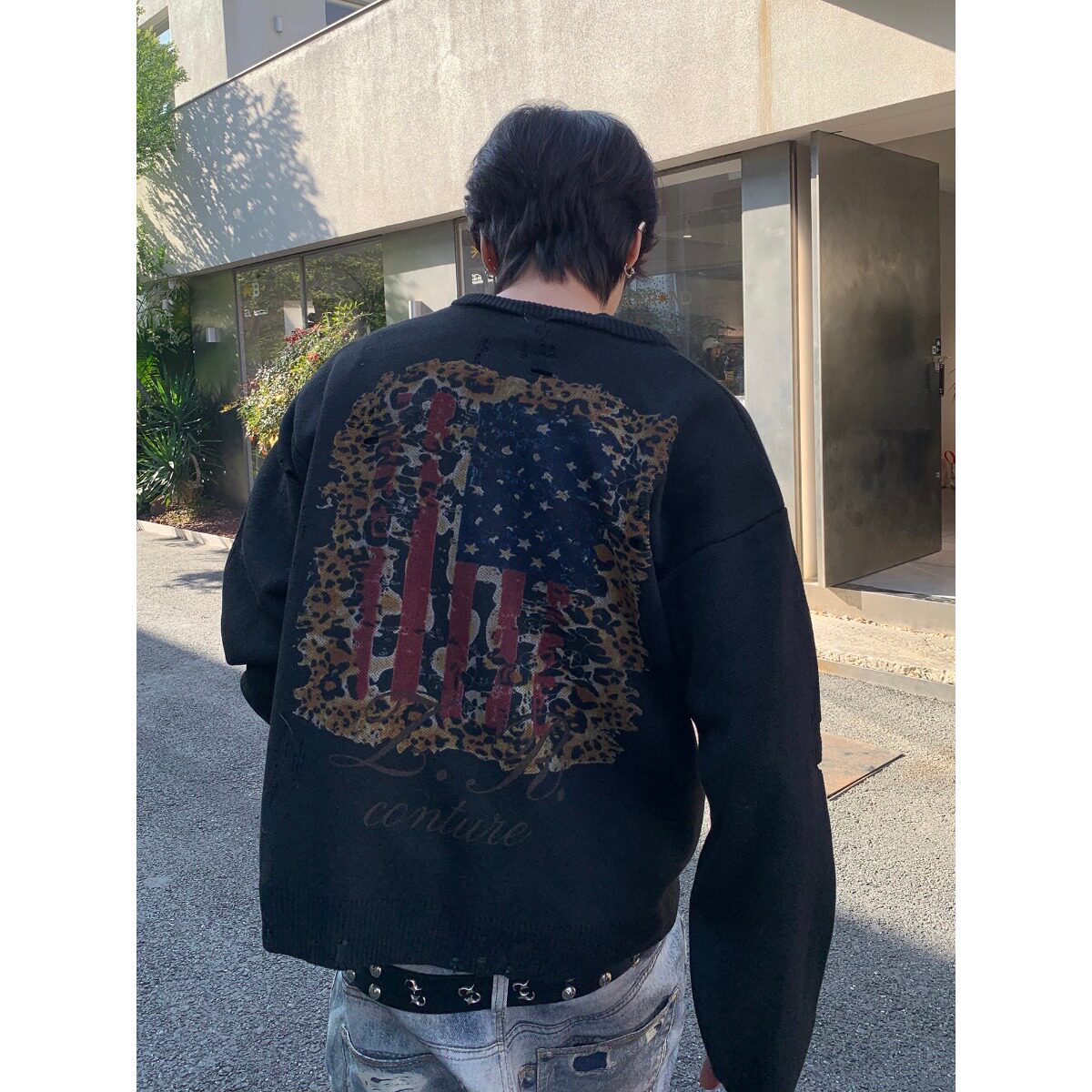美式复古风条纹红星独角兽刺绣连帽拉链开衫男女情侣百搭休闲夹克