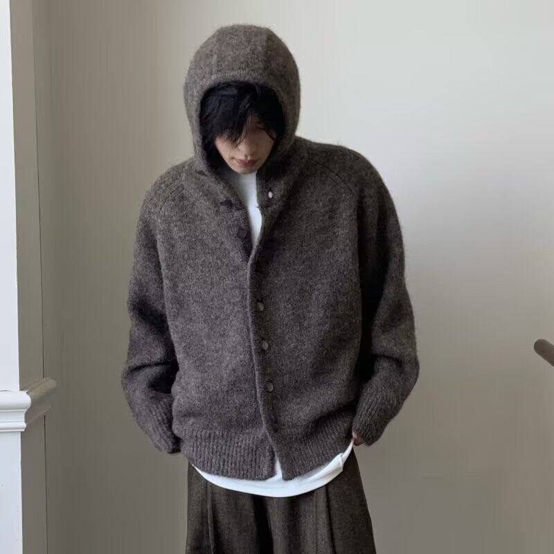 春秋季男士连帽开衫毛衣搭配休闲裤潮牌男装穿搭针织外套运动套装