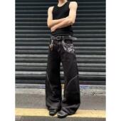 蛇迹A字版 cleanfit微喇宽松阔腿长裤 型提花拼接牛仔裤 男潮牌美式