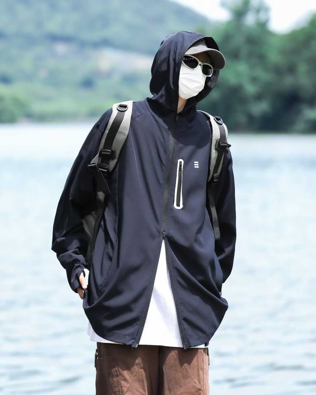 运动情侣夏季透气黑色防晒服宽松