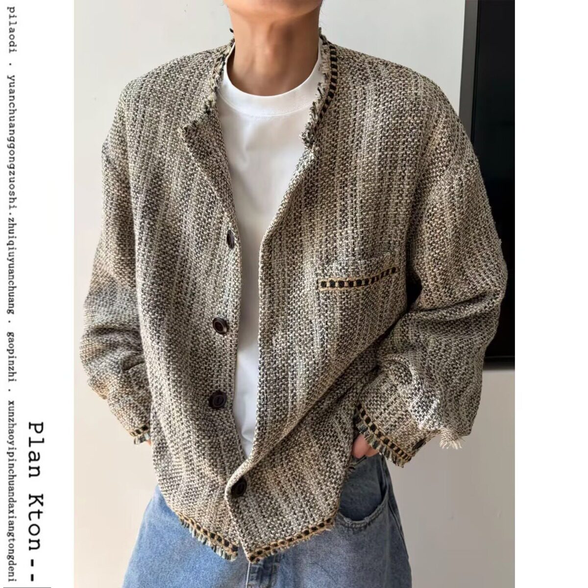 慵懒复古几何刺绣翻领厚衬衫日系条纹撞色原宿风衬衣外套情侣秋冬