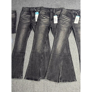 美式高街vibe风水洗黑色微喇叭牛仔裤直筒修身垂坠感裤子潮流男女