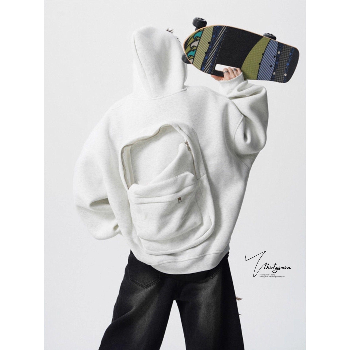 秋冬潮牌立体背包设计连帽卫衣开衫男秋季美式青少年运动帽衫外套