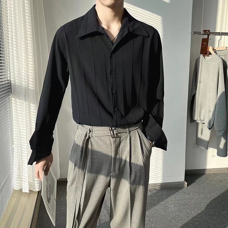 白衬衫男长袖内搭高级感春秋季宽松韩版休闲百搭衬衣ins潮