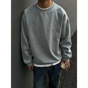 cleanfit重磅卫衣男款秋冬季无帽内搭长袖t恤美式打底衫