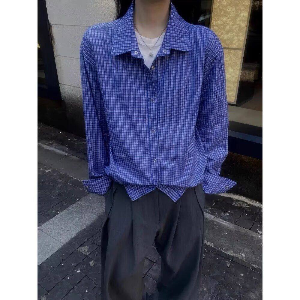 简约流行新款原宿气质日系潮流ins慵懒格子衬衫文艺百搭时尚