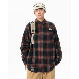 黄色格子衬衫男长袖春秋潮牌高级感痞帅衬衣复古港风休闲外套