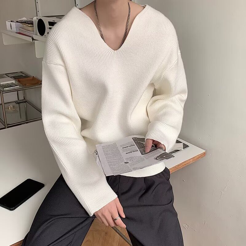 秋冬男女中性短款休闲V领宽松毛衣学生情侣款气质打底针织衫上衣