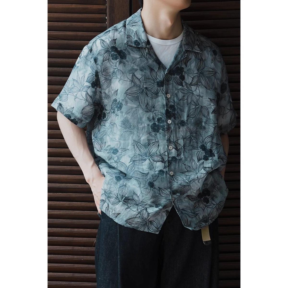 2026夏季男士短袖衬衫韩版潮流修身痞帅花上衣服冰丝薄款凉爽寸衫