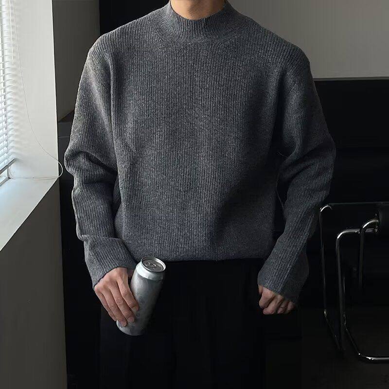 韩系轻奢风小高领针织衫文艺范男生修身包芯纱毛衣保暖打底羊毛衫