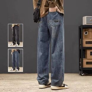 美式牛仔裤男款2026春秋季新款高街痞帅宽松直筒做旧复古坠感裤子