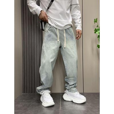 秋季新款男士痞帅哈伦裤潮牌水洗牛仔裤潮流宽松直筒休闲老爹裤男