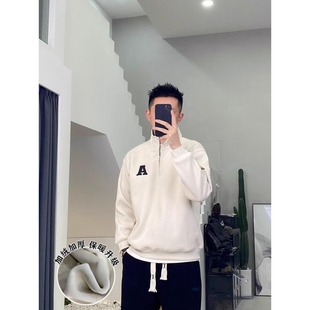 秋冬季音符字母刺绣圆领卫衣男美式打底oversize重磅情侣长袖上衣