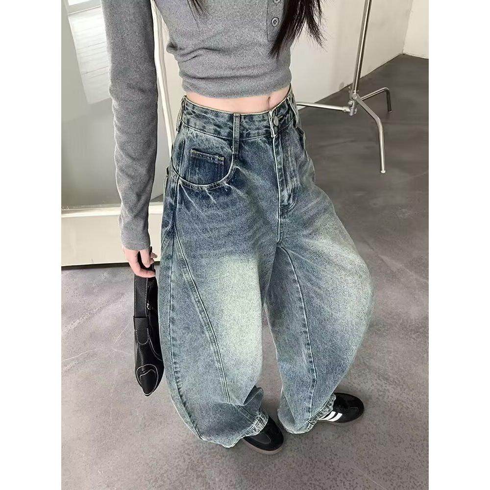 美式复古水洗宽松直筒牛仔裤男高街潮牌cleanfit弯刀阔腿休闲长裤