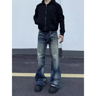 高个子加长美式复古水洗蓝阔腿牛仔裤男女春秋潮流百搭直筒拖地裤