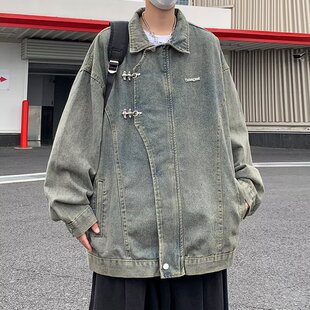 美式高街vintage复古牛仔外套潮牌男春秋oversize痞帅牛仔衣夹克