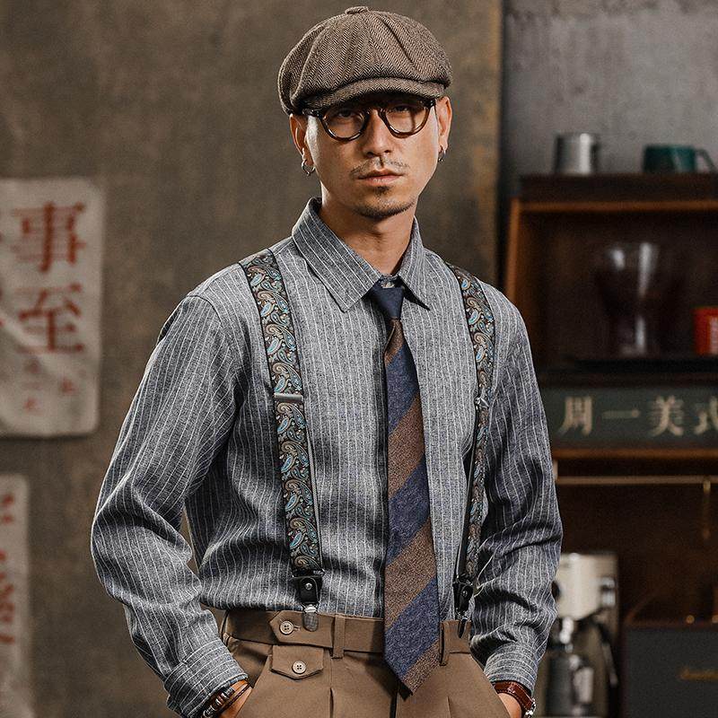 商务休闲雅痞高级感复古衬衫男装